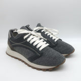 Brunello Cucinelli Monili-Trim Knit Running Sneakers Gray/Black Size 40