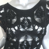 Chanel 17C Crochet Knit Cap Sleeve Maxi Dress Black Silk Size 38