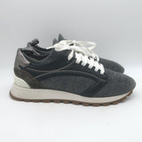 Brunello Cucinelli Monili-Trim Knit Running Sneakers Gray/Black Size 40
