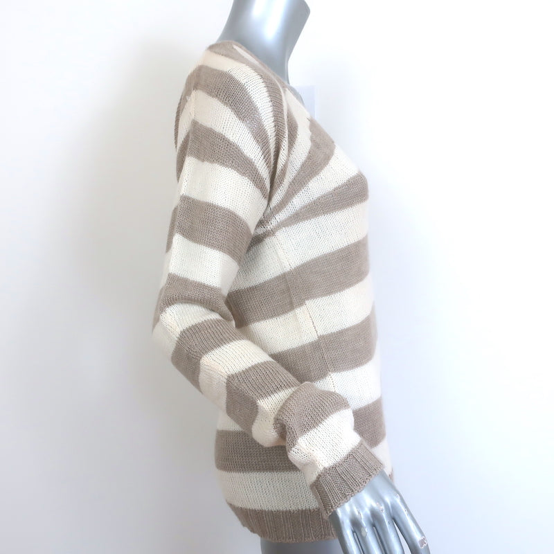 Dolce &amp; Gabbana Striped Cashmere V-Neck Sweater Beige &amp; Cream Size 42