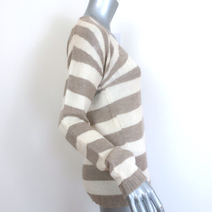 Dolce &amp; Gabbana Striped Cashmere V-Neck Sweater Beige &amp; Cream Size 42