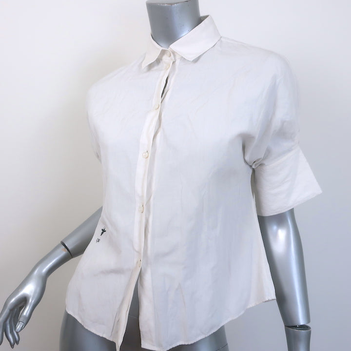 Christian Dior Short Sleeve Button Down Shirt Cream Cotton Size 38