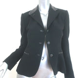 Ralph Lauren Black Label Leather-Trim Blazer Black Stretch Wool Size 4