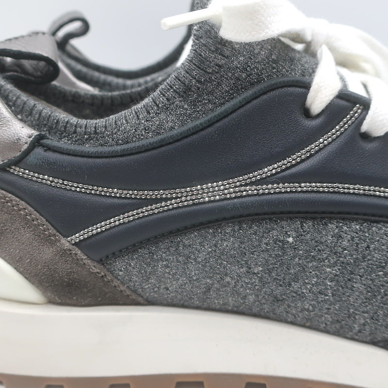 Brunello Cucinelli Monili-Trim Knit Running Sneakers Gray/Black Size 40
