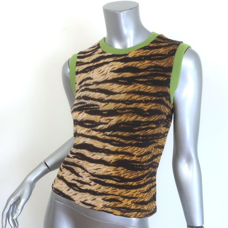 Vintage D&amp;G Dolce &amp; Gabbana Tiger Print Sleeveless Knit Top Wool-Blend Size 38