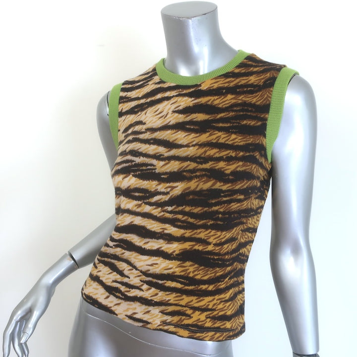 Vintage D&amp;G Dolce &amp; Gabbana Tiger Print Sleeveless Knit Top Wool-Blend Size 38