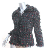 Chanel 10A Fur-Trimmed Tweed Tie Waist Jacket Black/Red Wool-Blend Size 36