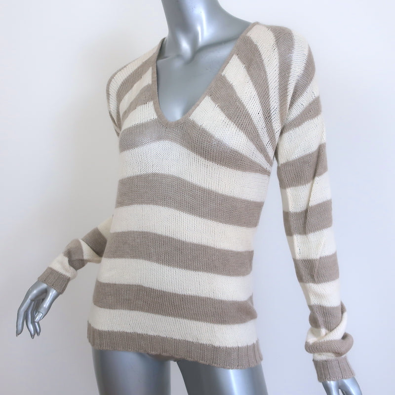 Dolce &amp; Gabbana Striped Cashmere V-Neck Sweater Beige &amp; Cream Size 42