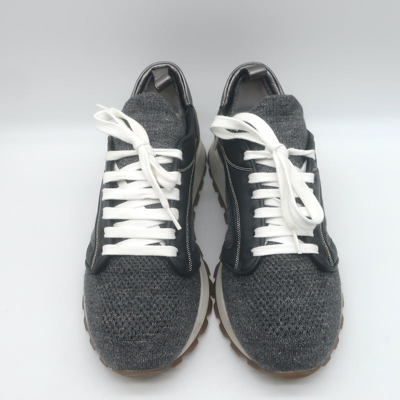 Brunello Cucinelli Monili-Trim Knit Running Sneakers Gray/Black Size 40