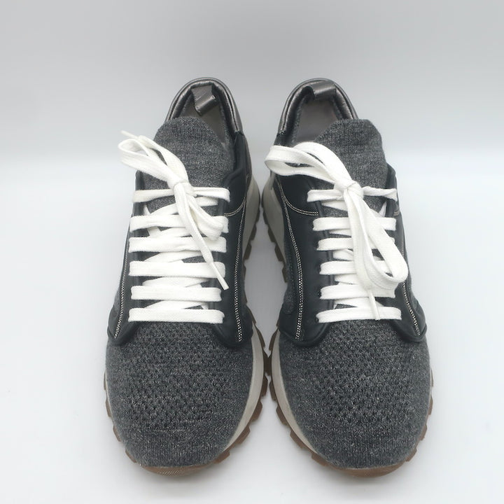Brunello Cucinelli Monili-Trim Knit Running Sneakers Gray/Black Size 40