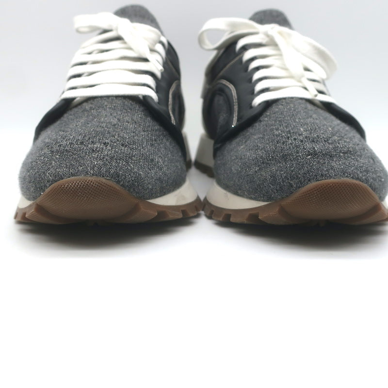 Brunello Cucinelli Monili-Trim Knit Running Sneakers Gray/Black Size 40
