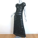 Chanel 17C Crochet Knit Cap Sleeve Maxi Dress Black Silk Size 38
