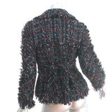 Chanel 10A Fur-Trimmed Tweed Tie Waist Jacket Black/Red Wool-Blend Size 36