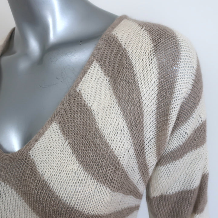 Dolce &amp; Gabbana Striped Cashmere V-Neck Sweater Beige &amp; Cream Size 42