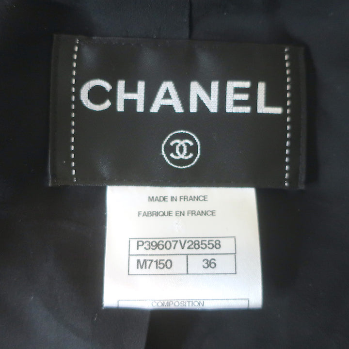 Chanel 10A Fur-Trimmed Tweed Tie Waist Jacket Black/Red Wool-Blend Size 36