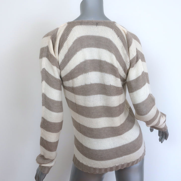 Dolce &amp; Gabbana Striped Cashmere V-Neck Sweater Beige &amp; Cream Size 42