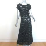 Chanel 17C Crochet Knit Cap Sleeve Maxi Dress Black Silk Size 38