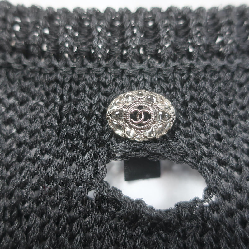 Chanel 17C Crochet Knit Cap Sleeve Maxi Dress Black Silk Size 38
