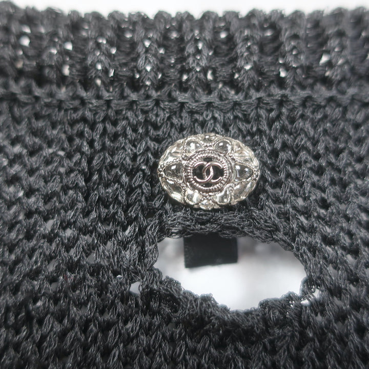 Chanel 17C Crochet Knit Cap Sleeve Maxi Dress Black Silk Size 38