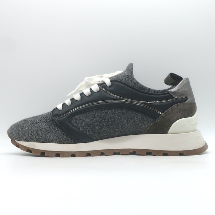 Brunello Cucinelli Monili-Trim Knit Running Sneakers Gray/Black Size 40