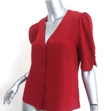 FRAME Button Down Blouse Olivia Red Silk Size Small Short Sleeve Top
