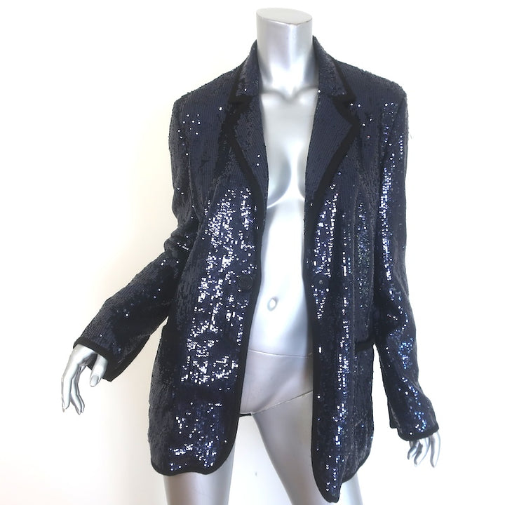 Tory Burch Sequin Blazer Navy Size Medium Single-Button Jacket