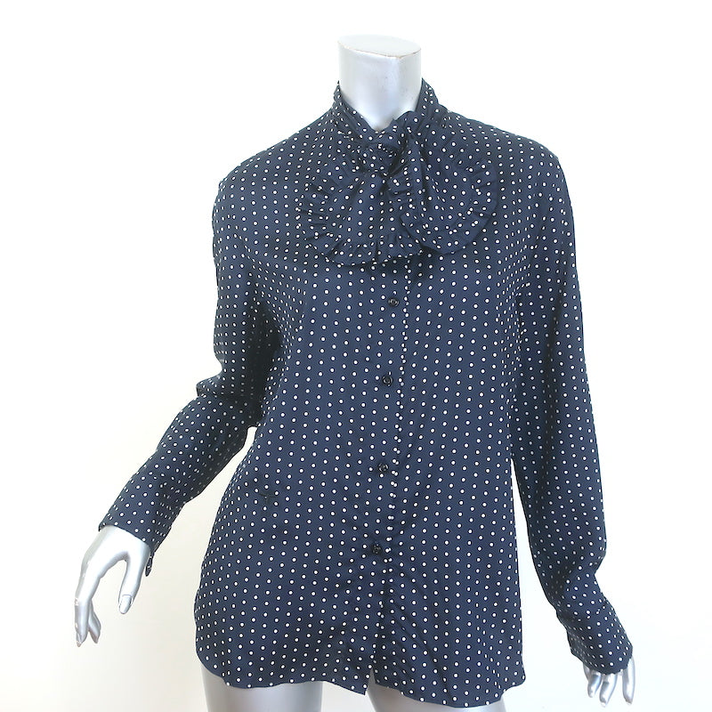 Christian Dior Polka Dot Shirt Navy Silk Size 40 Long Sleeve Blouse – Celebrity Owned Christian Dior Polka Dot Shirt Navy Silk Size 40 Long Sleeve Blouse – Celebrity Owned