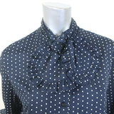 Christian Dior Polka Dot Shirt Navy Silk Size 40 Long Sleeve Blouse