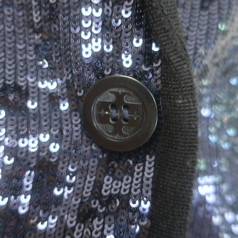 Tory Burch Sequin Blazer Navy Size Medium Single-Button Jacket