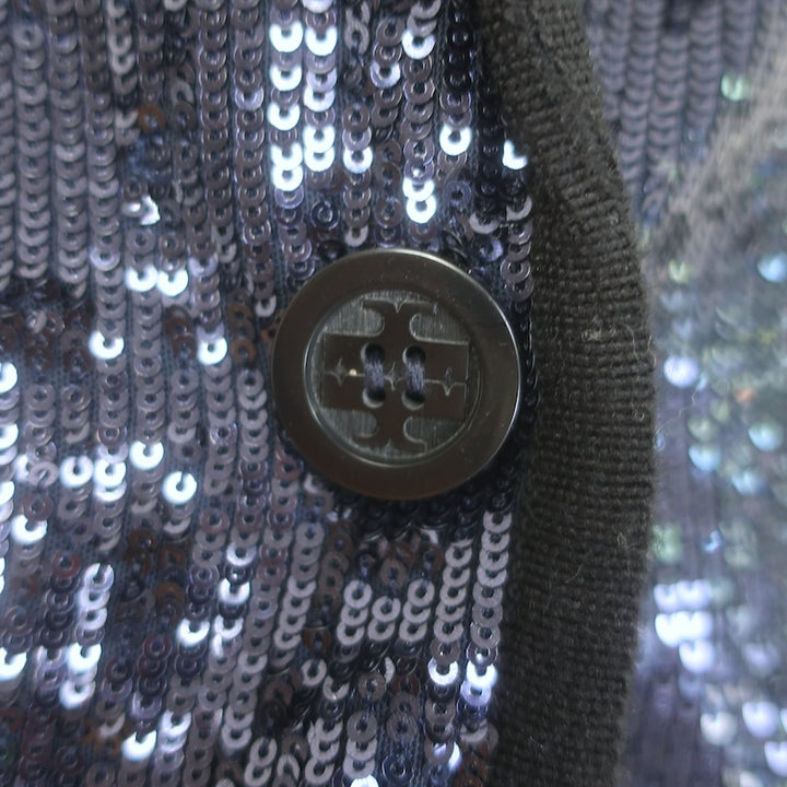 Tory Burch Sequin Blazer Navy Size Medium Single-Button Jacket