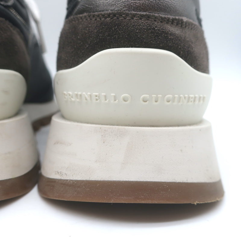 Brunello Cucinelli Monili-Trim Knit Running Sneakers Gray/Black Size 40