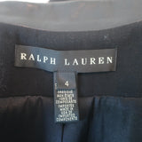 Ralph Lauren Black Label Leather-Trim Blazer Black Stretch Wool Size 4