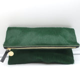 Clare V. FoldOver Clutch Green Calf Hair NEW