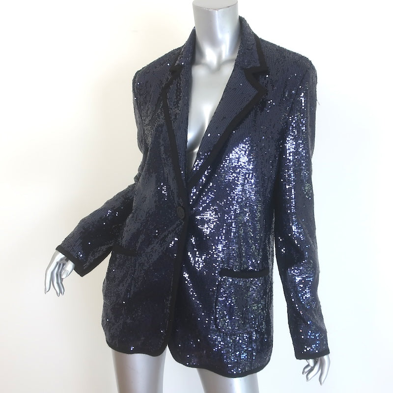 Tory Burch Sequin Blazer Navy Size Medium Single-Button Jacket