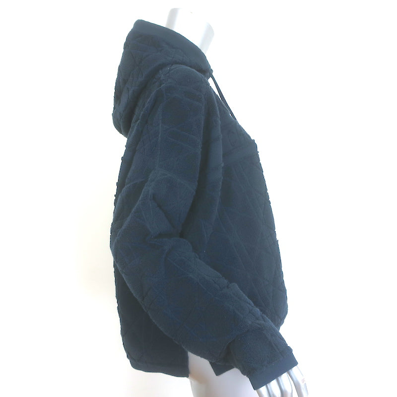 Christian Dior Oblique Hooded Terry Cloth Sweatshirt Navy Size Large