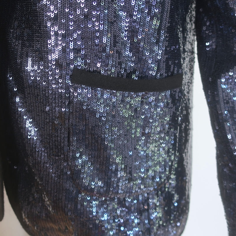 Tory Burch Sequin Blazer Navy Size Medium Single-Button Jacket