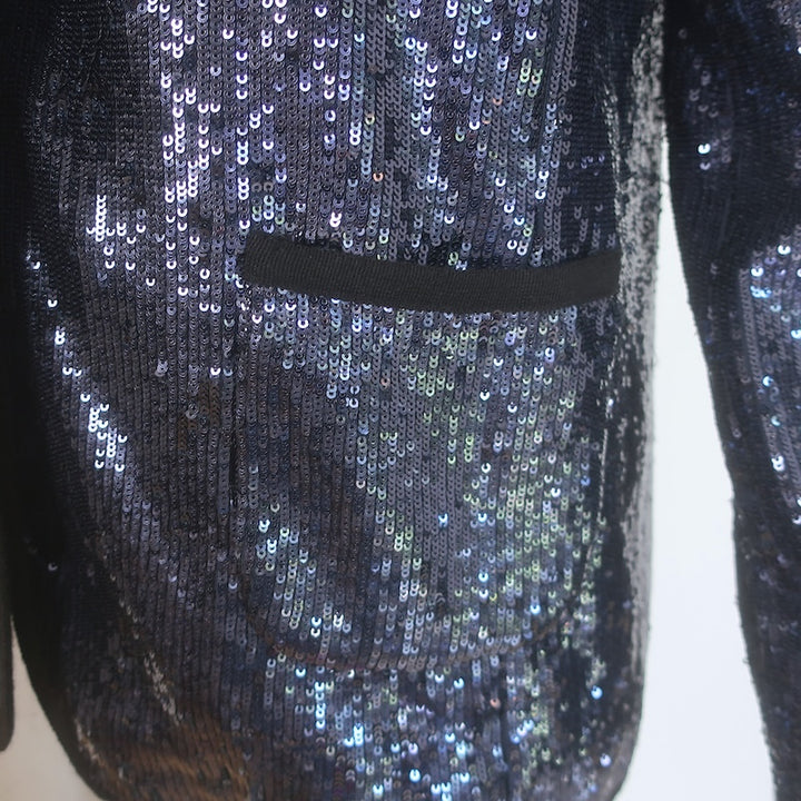 Tory Burch Sequin Blazer Navy Size Medium Single-Button Jacket