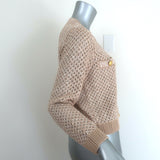 L'Agence Blanca Sequin Cardigan Beige/Gold Crochet Knit Size Small