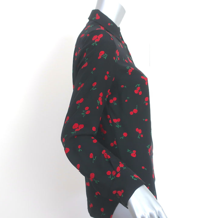 HVN Cristina Blouse Black Cherry Print Silk Size Medium Long Sleeve Top