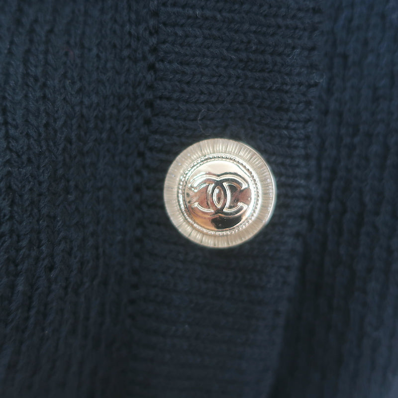 Chanel 21C Open-Knit Button Front Mini Dress Black Cotton Blend Size 42