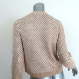 L'Agence Blanca Sequin Cardigan Beige/Gold Crochet Knit Size Small