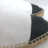 Chanel CC Cap Toe Espadrilles White & Black Grained Leather Size 41