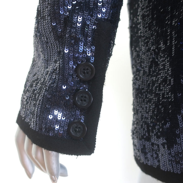 Tory Burch Sequin Blazer Navy Size Medium Single-Button Jacket