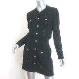 Chanel 21C Open-Knit Button Front Mini Dress Black Cotton Blend Size 42