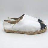 Chanel CC Cap Toe Espadrilles White & Black Grained Leather Size 41