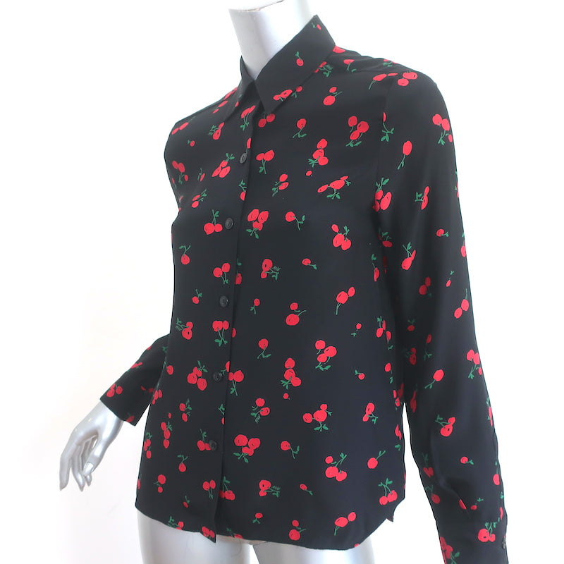 HVN Cristina Blouse Black Cherry Print Silk Size Medium Long Sleeve Top