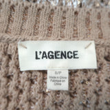 L'Agence Blanca Sequin Cardigan Beige/Gold Crochet Knit Size Small