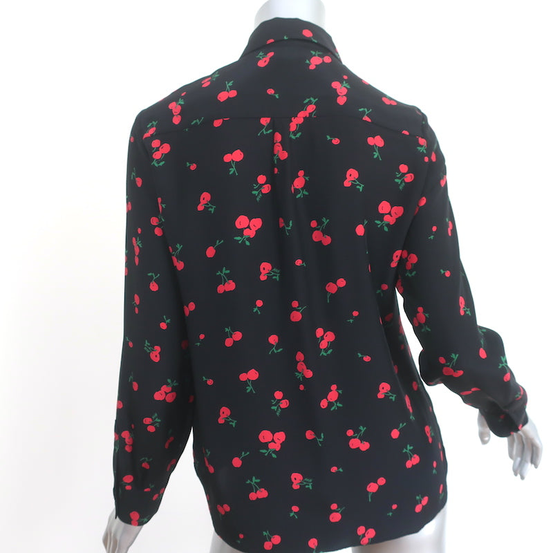 HVN Cristina Blouse Black Cherry Print Silk Size Medium Long Sleeve Top