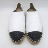 Chanel CC Cap Toe Espadrilles White & Black Grained Leather Size 41