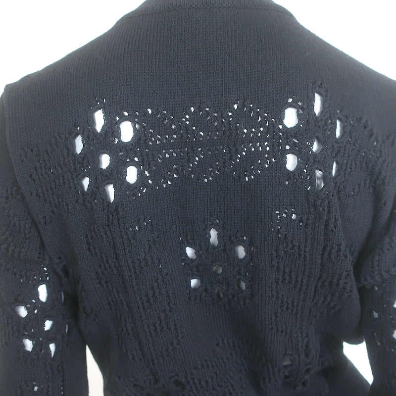 Chanel 21C Open-Knit Button Front Mini Dress Black Cotton Blend Size 42